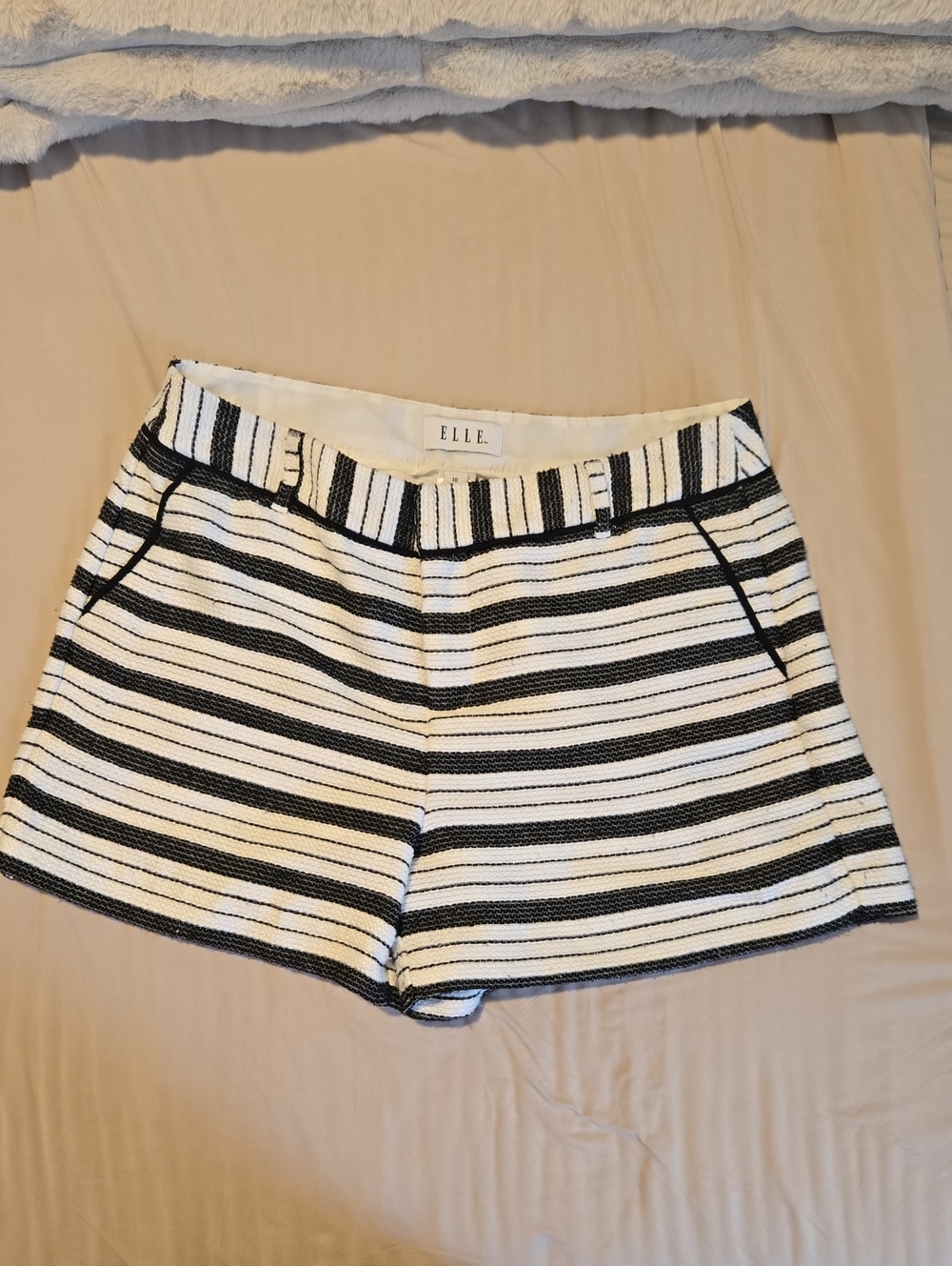 ELLE Black and White Striped High-Waist Shorts